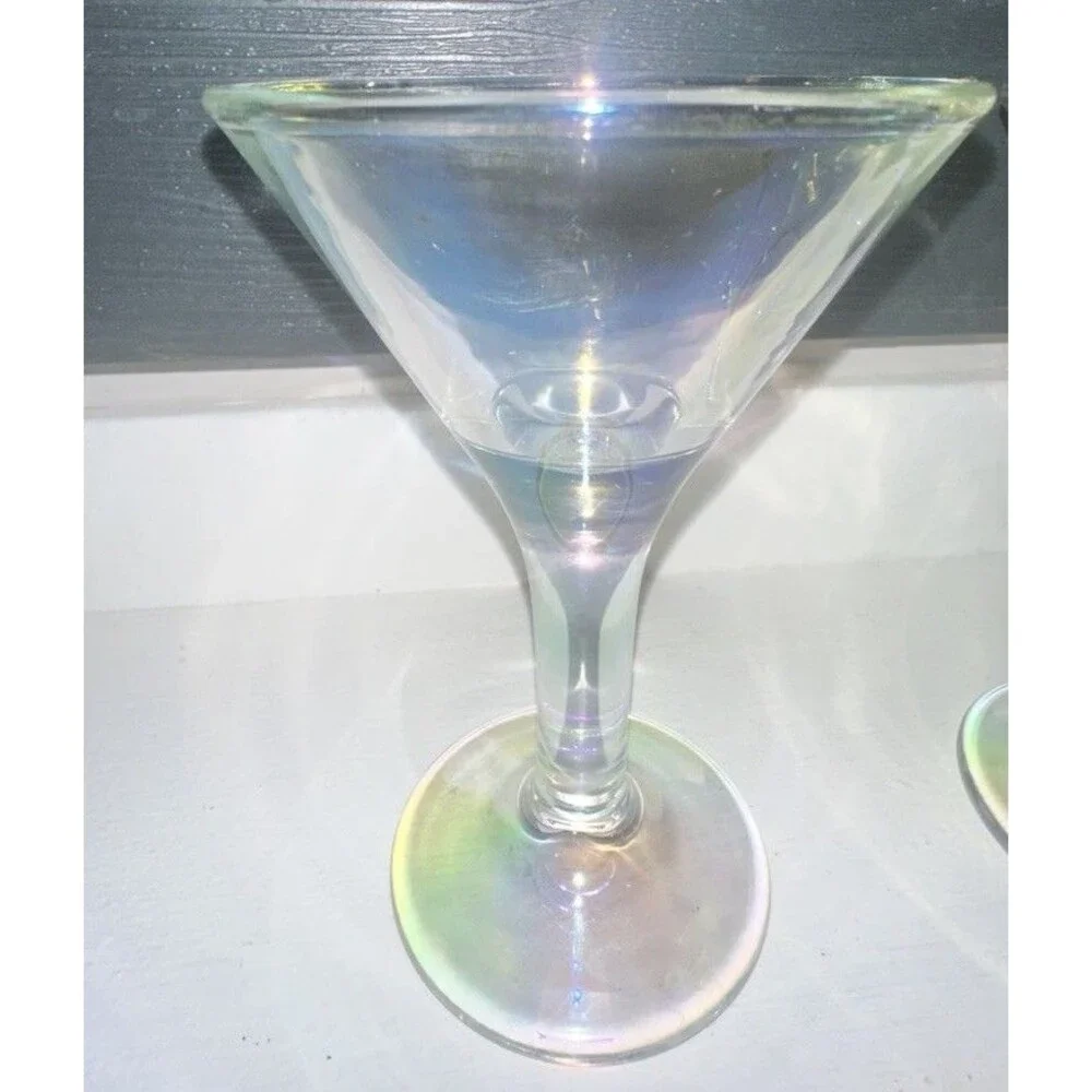 Vintage Set Of 2 Iridescent Martini Glasses